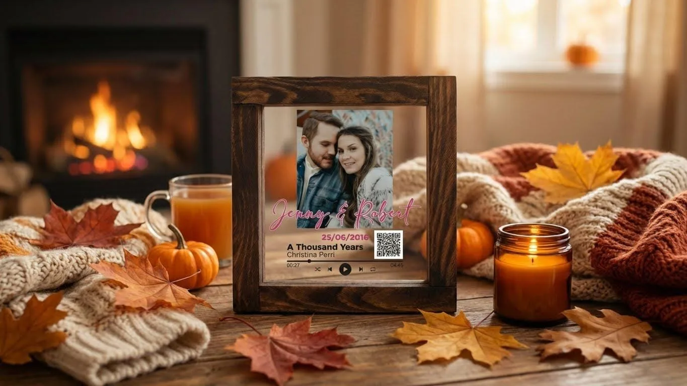 Custom Song Plaque Personalized • Handmade Music Frame with Photo & Lyrics, Unique Anniversary Gift, Wooden QR Plaque