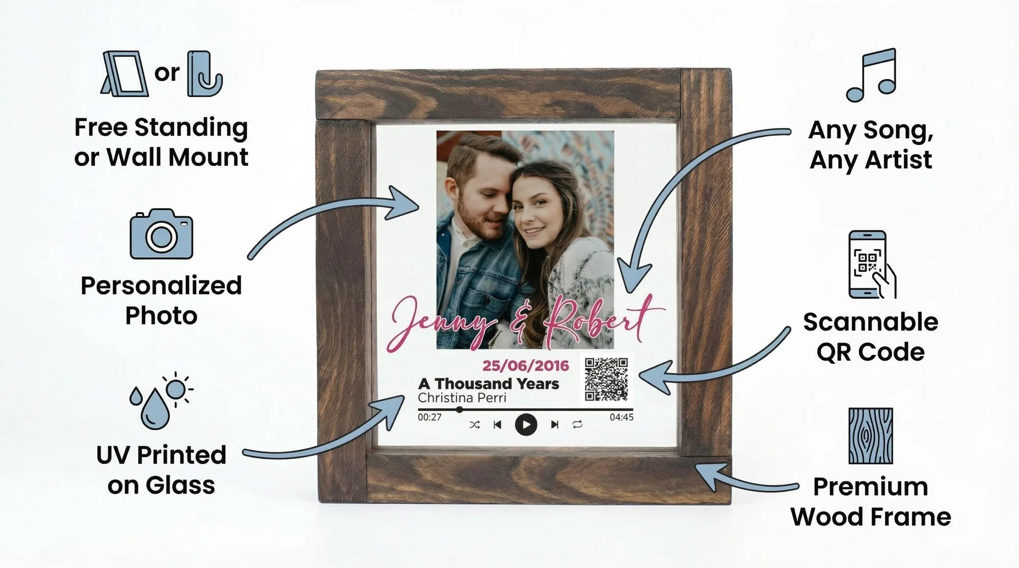 Personalized Song Plaque • Walnut Wood Music Frame with QR Code
