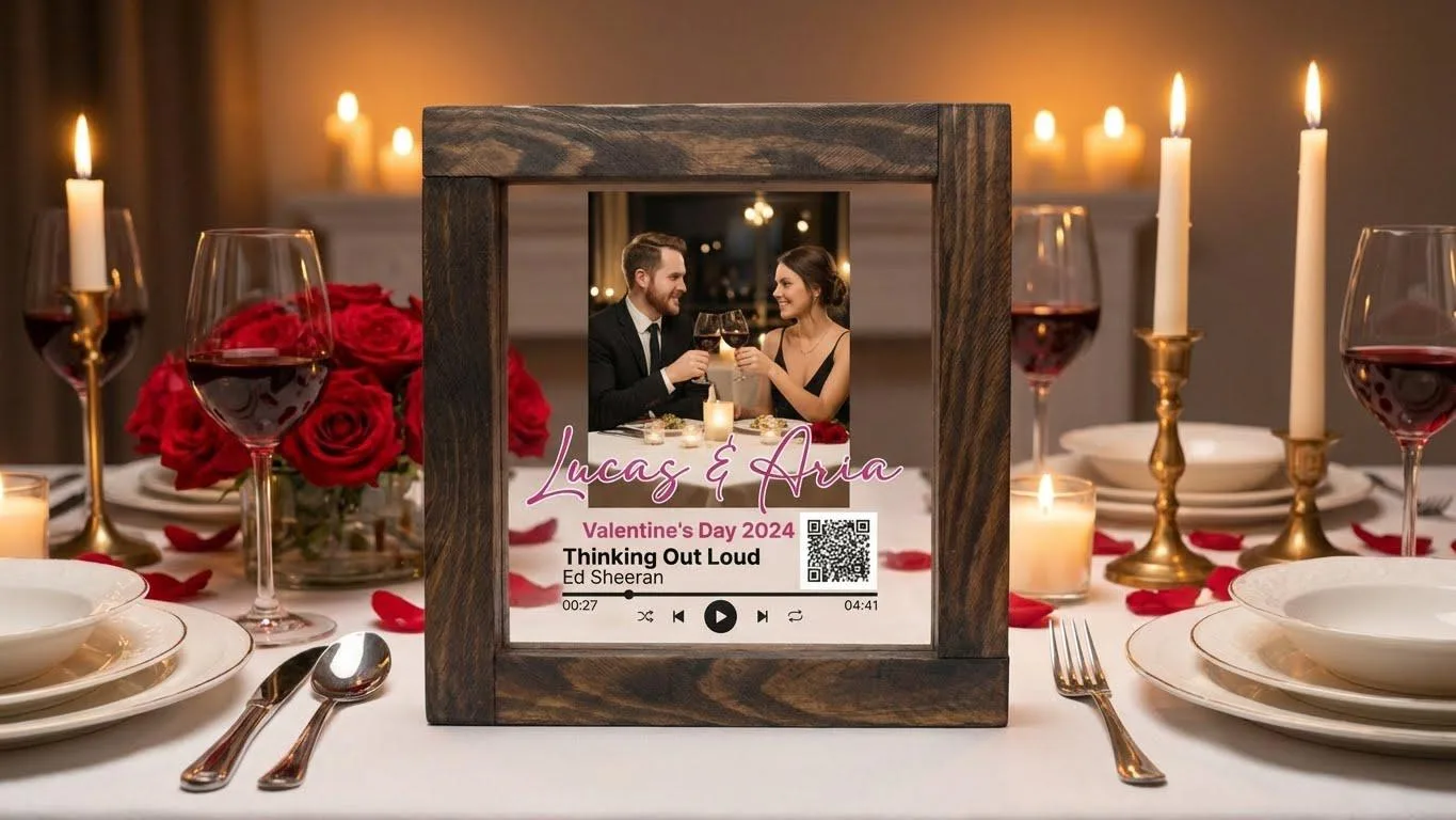 Luxury Personalized Music Frame • Premium Song Plaque, Romantic Anniversary Gift, Custom Song Art with Wooden Frame