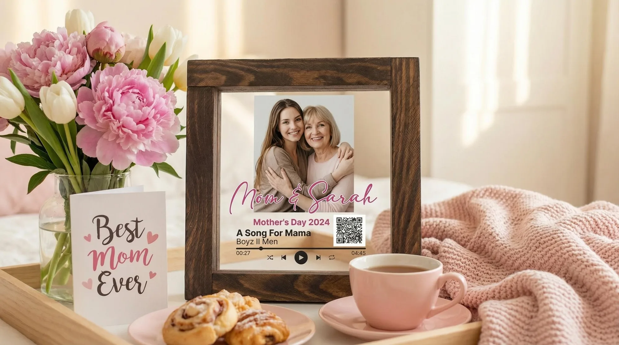 Personalized Music Plaque Gift • Song Frame with Photo, Mother's Day Birthday Anniversary, Custom QR Code Keepsake