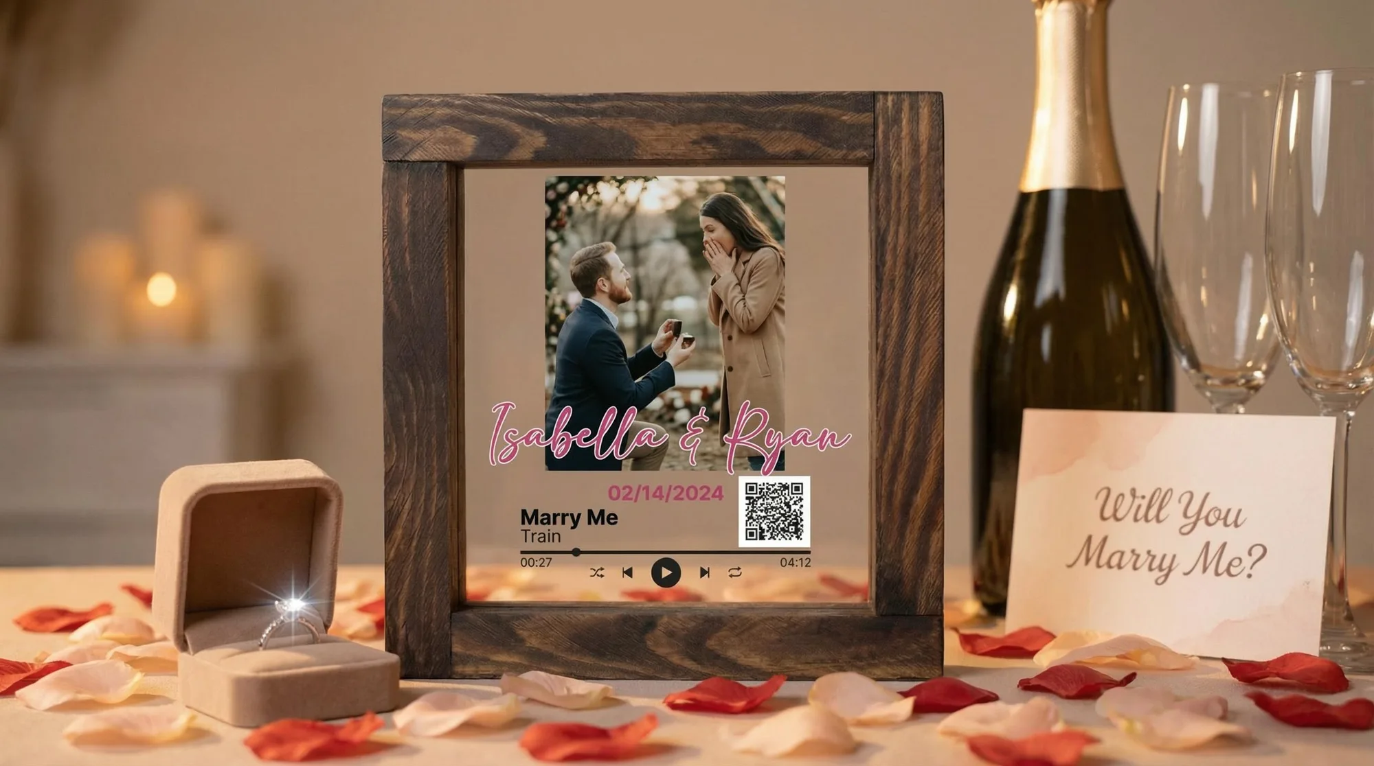 Personalized Song Plaque with Photo • Music Frame, Valentine's Day Gift for Him Her, Custom Love Song Art with QR Code