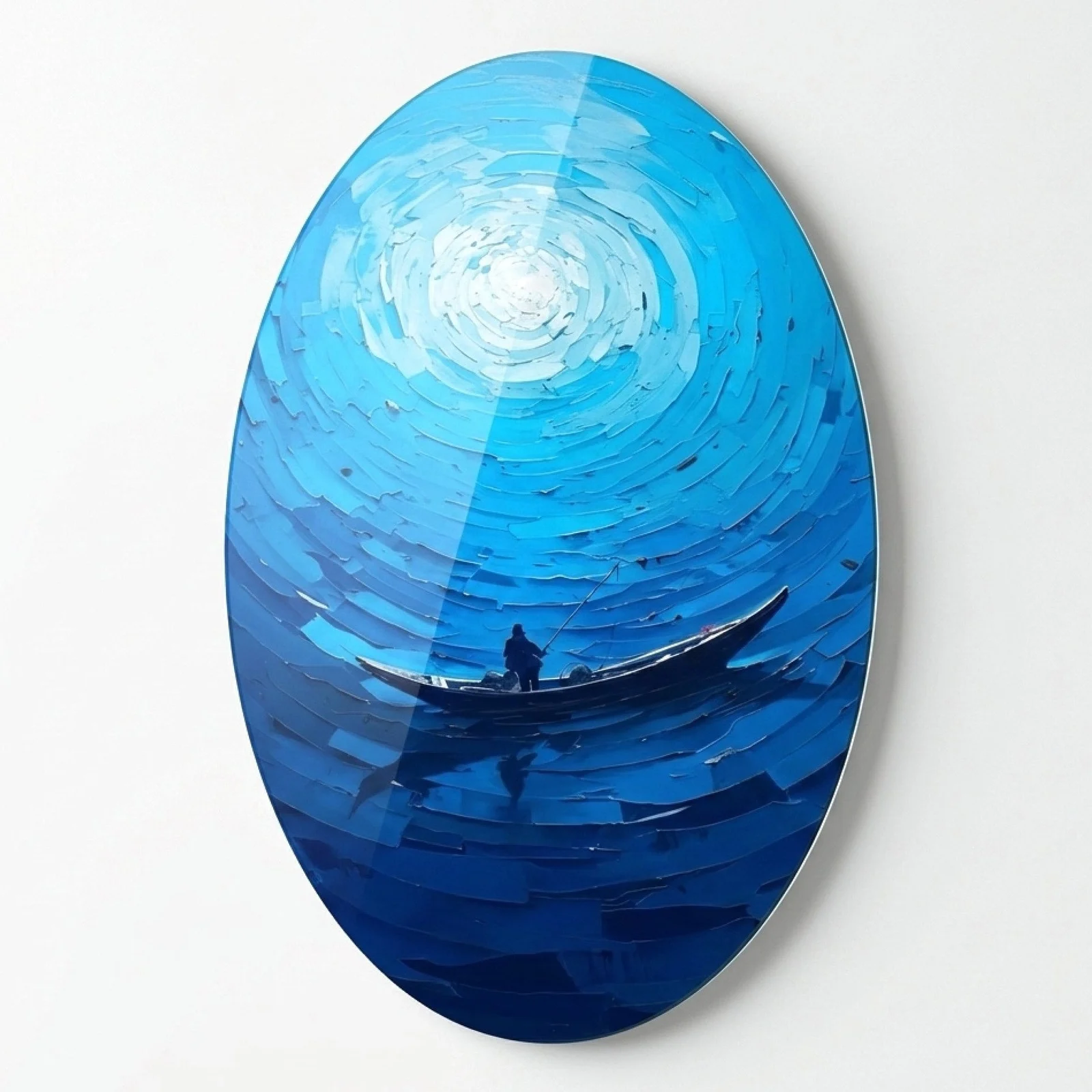 Blue Swirl Fisherman Oval Glass Wall Art, front product view on a neutral background