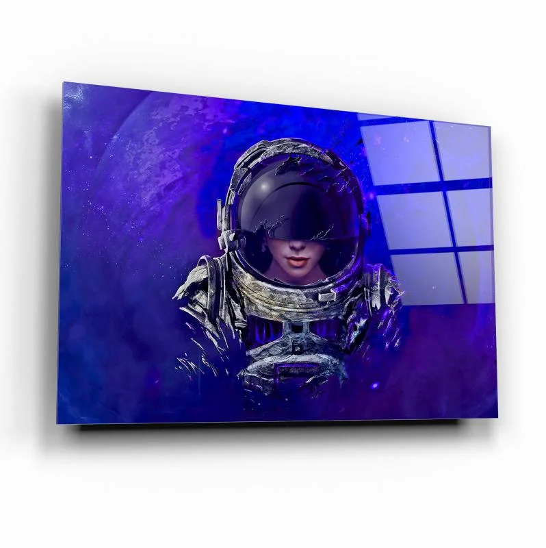 Deep Blue Astronaut in Space Tempered Glass Wall Art, primary product view, model GA1967