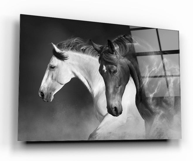 Monochrome Horse Herd Tempered Glass Wall Art, primary product view, model GA1681
