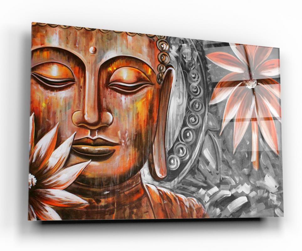 Warm Red Buddha Meditation Tempered Glass Wall Art, primary product view, model GA1130