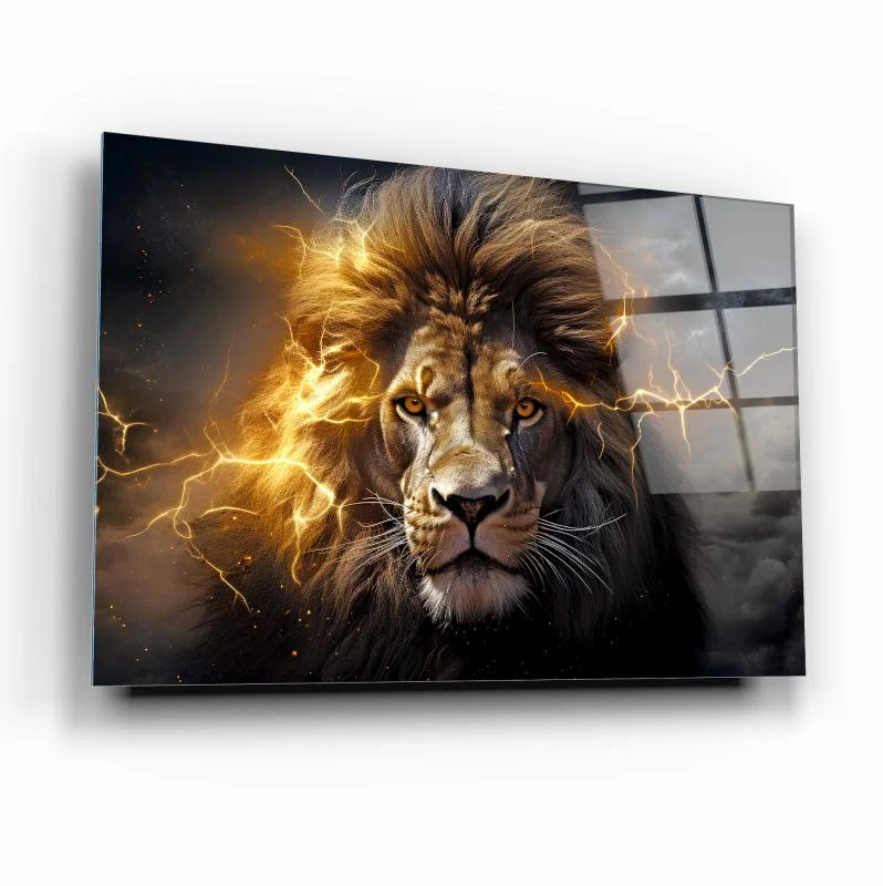 Warm Red Majestic Lion Tempered Glass Wall Art, primary product view, model GA3324