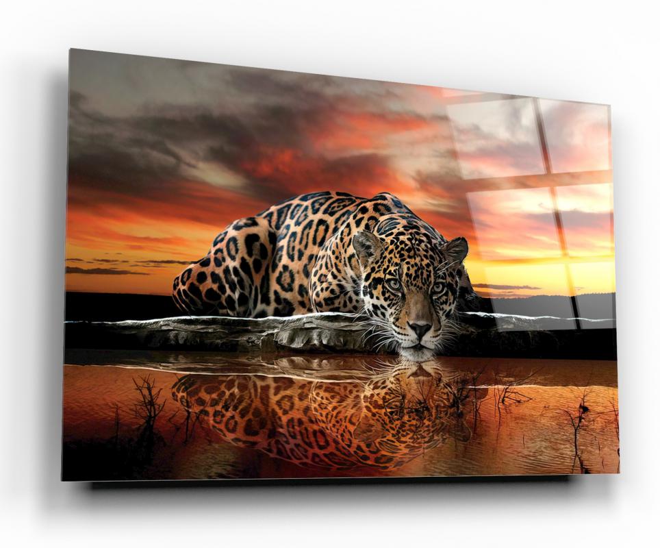 Warm Red Powerful Tiger Tempered Glass Wall Art, primary product view, model GA1009