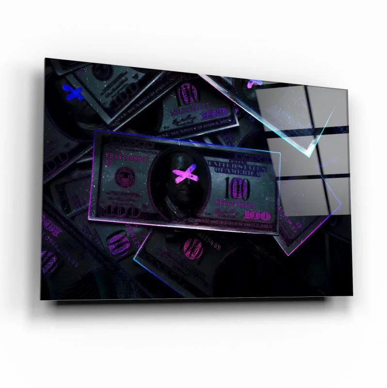 Monochrome Currency-Inspired Composition Tempered Glass Wall Art, primary product view, model GA1960