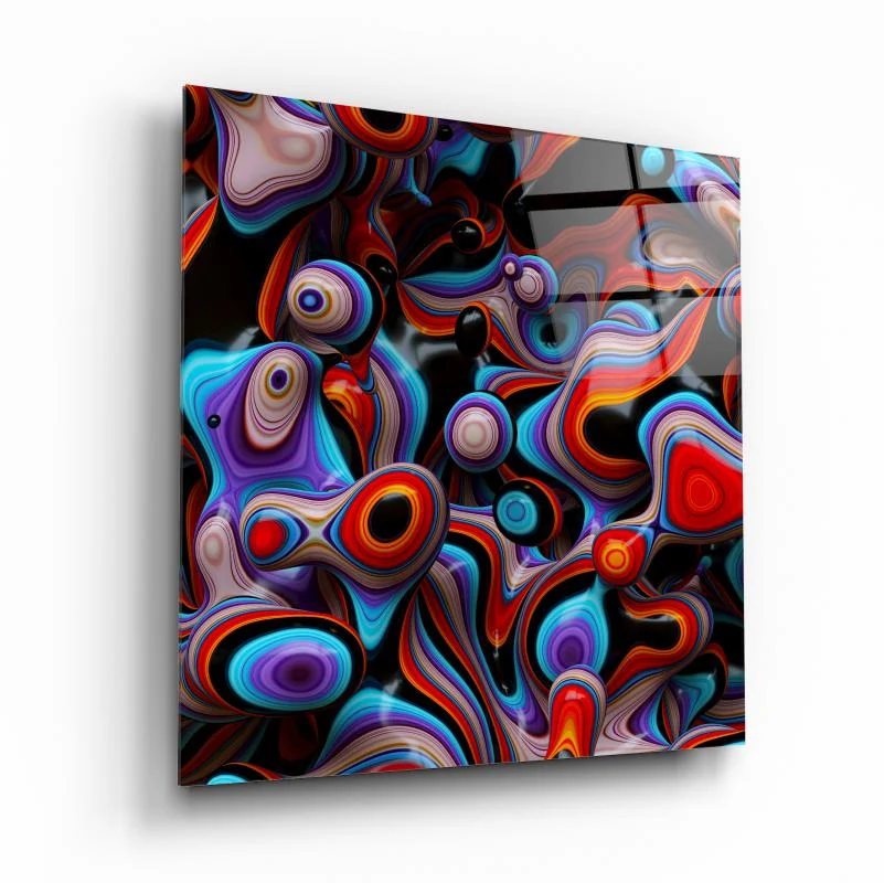 Psychedelic Pebble Swirls Square Glass Wall Art, front angled view