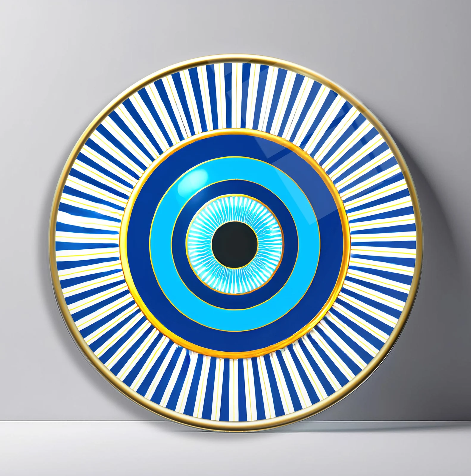 Classic Blue Nazar Round Glass Wall Art featuring bold concentric protective eye with striped outer rays