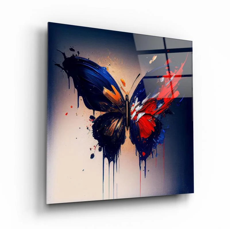 Watercolor Butterfly in Flight Square Glass Wall Art, front angled view