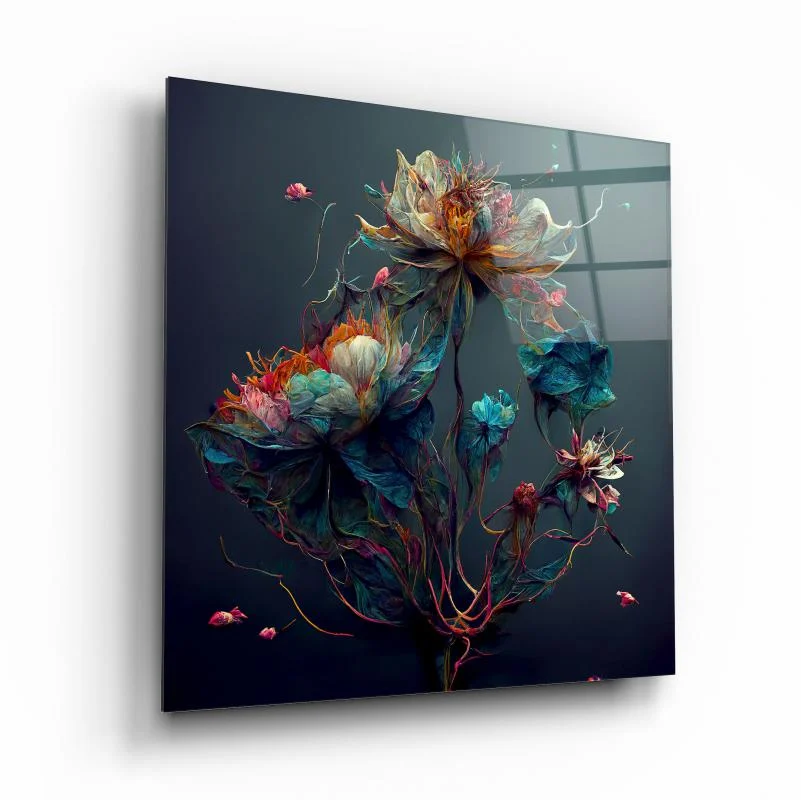 Midnight Floating Blossom Square Glass Wall Art, front angled view