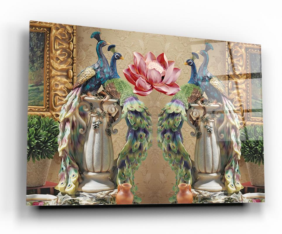 Multicolor Elegant Peacock Tempered Glass Wall Art, primary product view, model GA1008