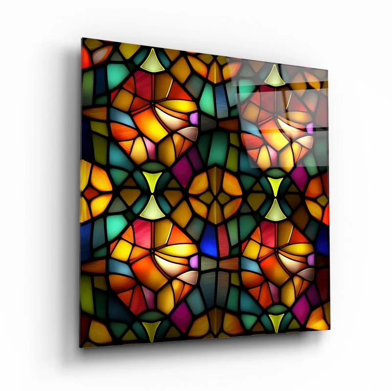 Amber Mosaic Rosettes Square Glass Wall Art, front angled view