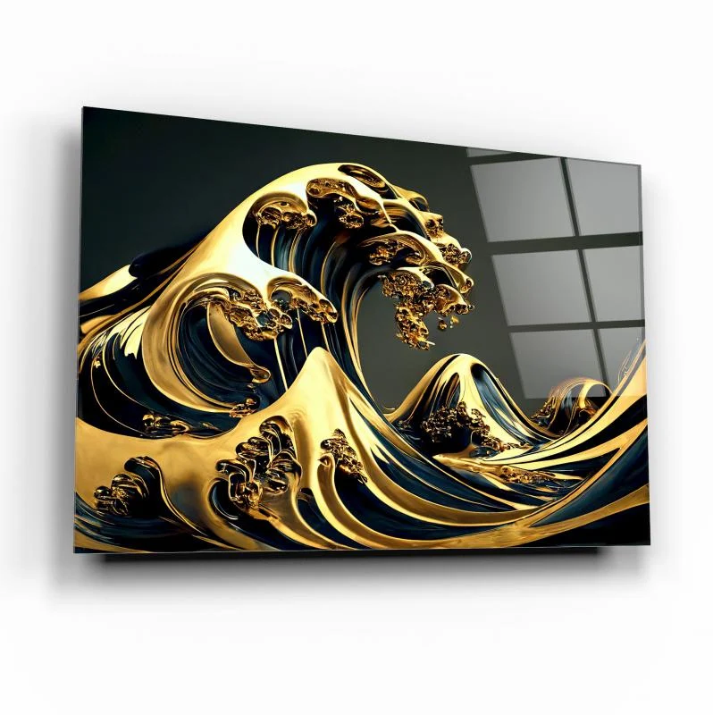 Multicolor Flowing Wave Abstraction Tempered Glass Wall Art, primary product view, model GA3003