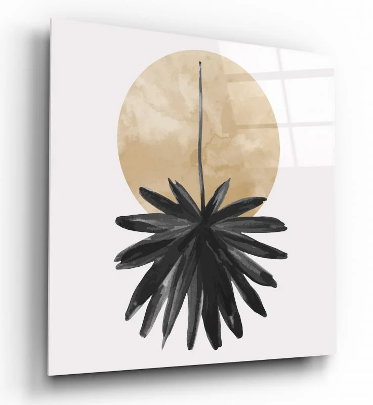 Minimal Beige Sun and Palm Square Glass Wall Art, front angled view