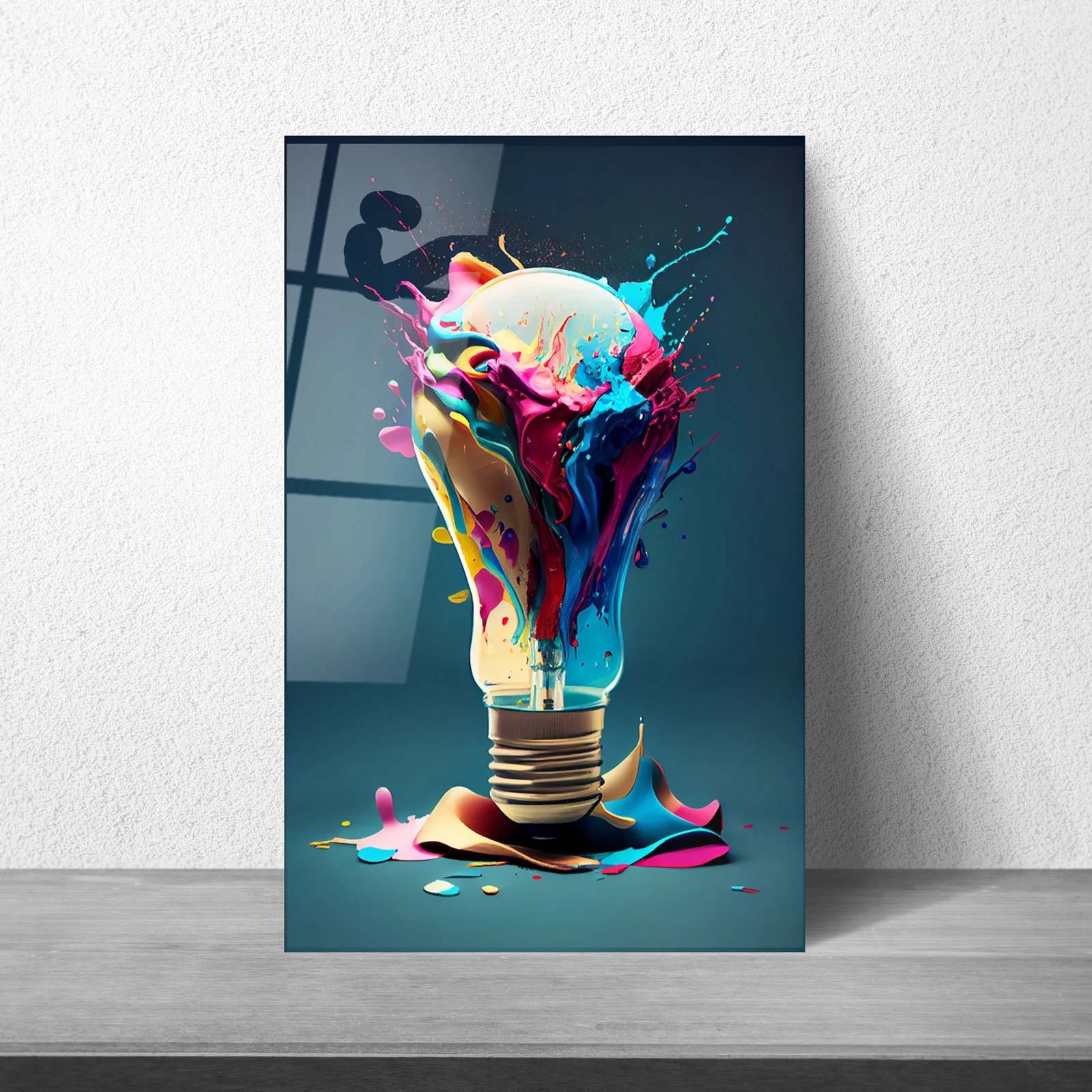 Creativity light bulb splash glass wall art featured in a home office