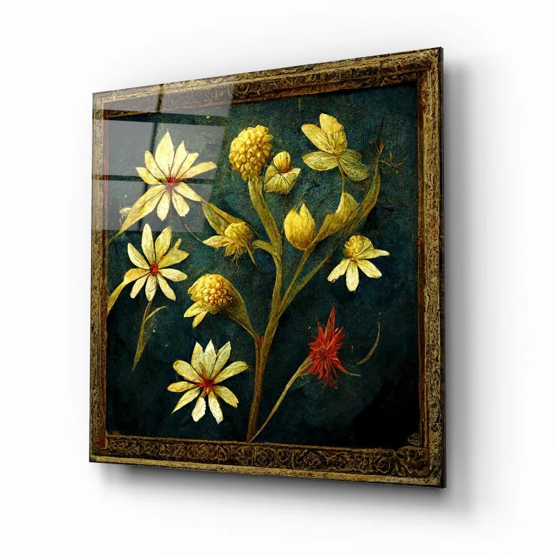 Vintage Wildflower Garden Square Glass Wall Art, front angled view