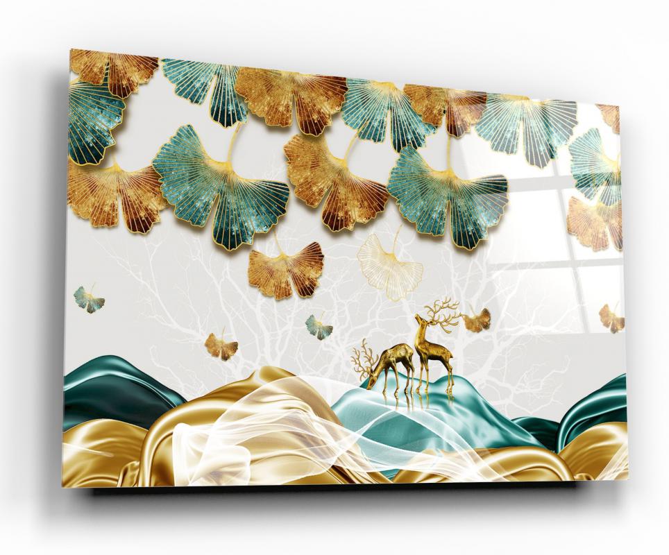 Gold Floral Composition Tempered Glass Wall Art, primary product view, model GA1035