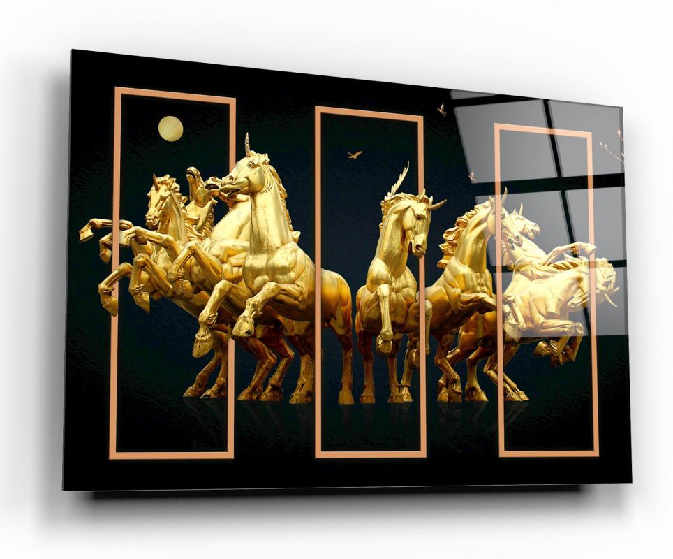 Gold Horse Herd Tempered Glass Wall Art, primary product view, model GA1128