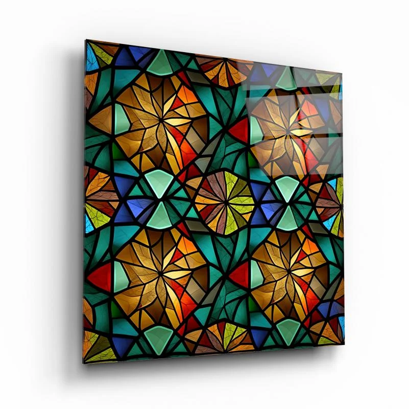Autumn Mosaic Flowers Square Glass Wall Art, front angled view