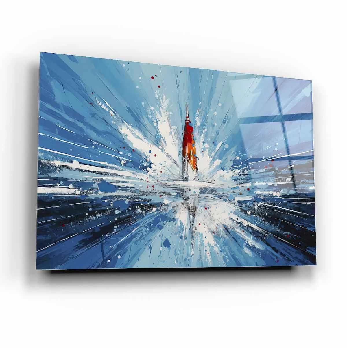 Blue Modern Abstract Composition Tempered Glass Wall Art, primary product view, model GA3102