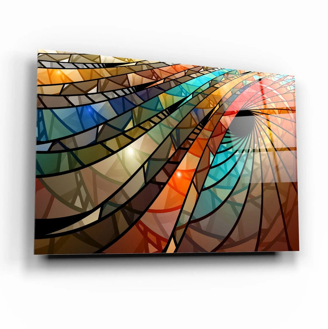 Multicolor Modern Abstract Composition Tempered Glass Wall Art, primary product view, model GA3333