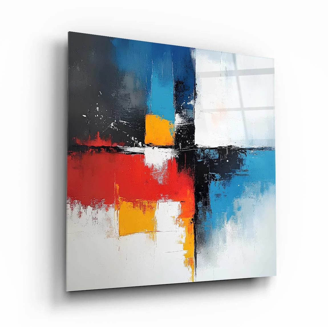 Primary Color Crossroads Square Glass Wall Art, front angled view