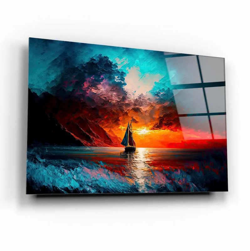 Monochrome Sailboats at Sea Tempered Glass Wall Art, primary product view, model GA3013