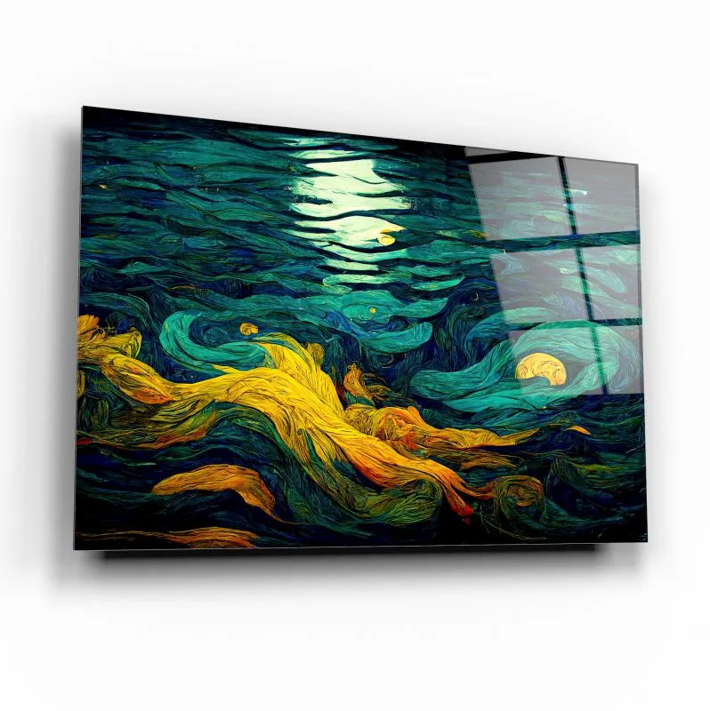Emerald Green Modern Abstract Composition Tempered Glass Wall Art, primary product view, model GA3006