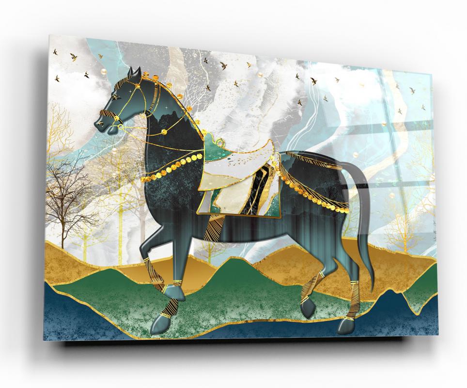 Monochrome Horse Portrait Tempered Glass Wall Art, primary product view, model GA1016