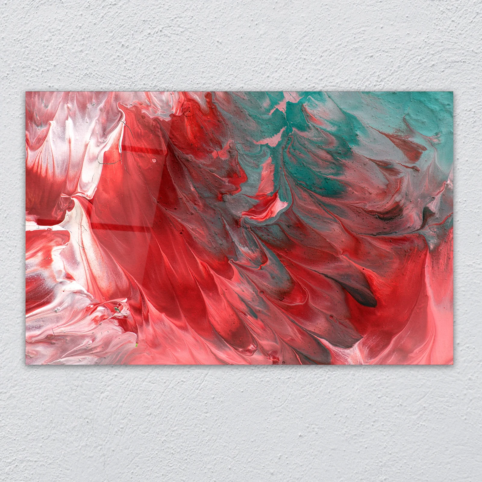 Red and Teal Gouache Abstract Glass Wall Art