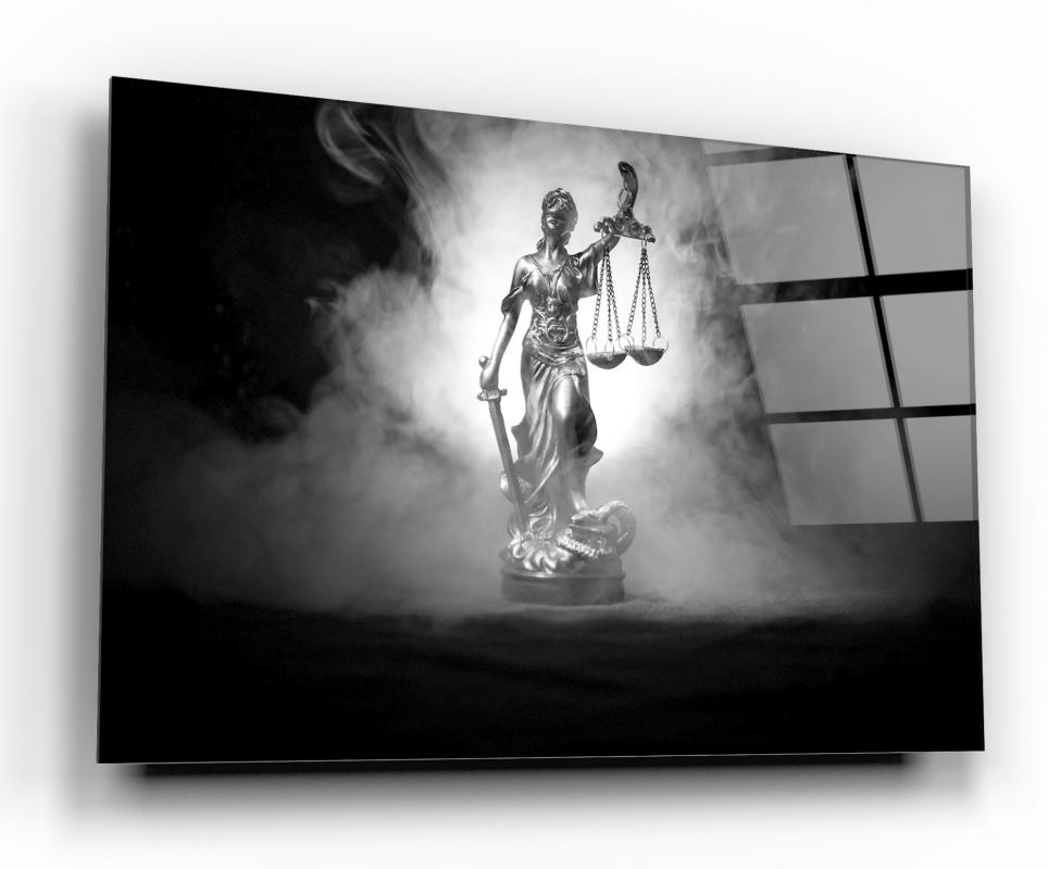 Monochrome Lady Justice Tempered Glass Wall Art, primary product view, model GA1025