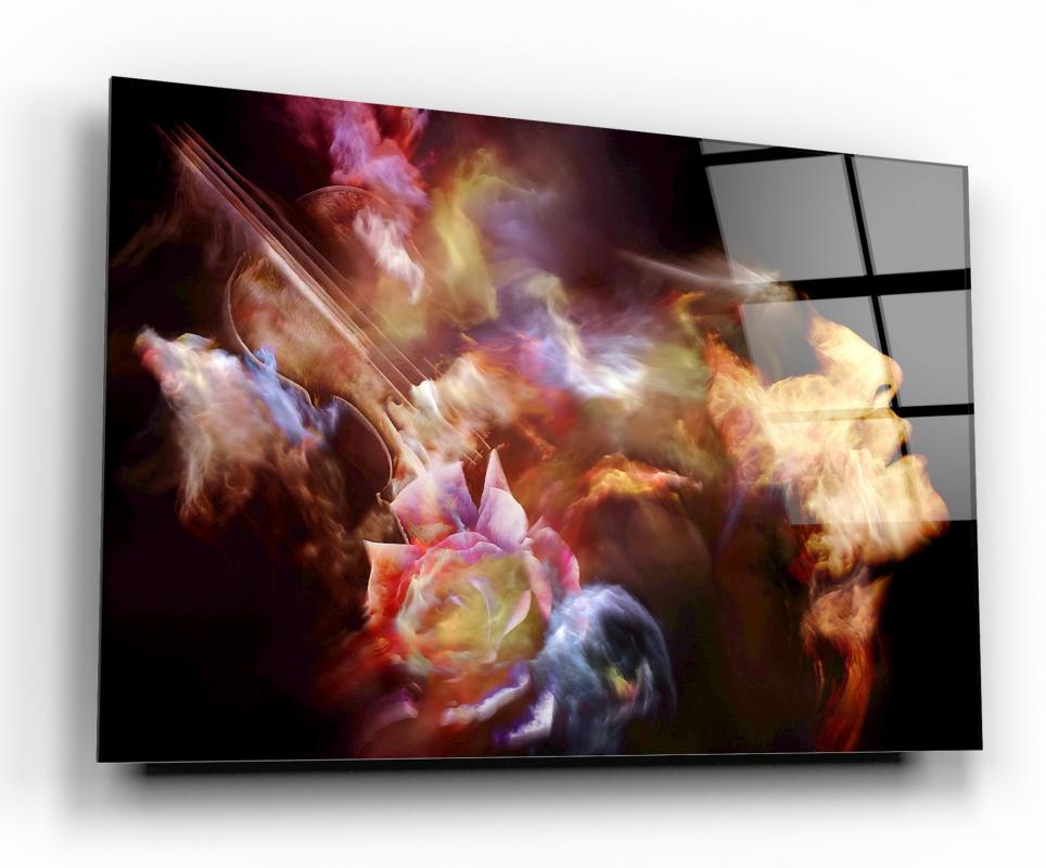 Warm Red Modern Abstract Composition Tempered Glass Wall Art, primary product view, model GA1099