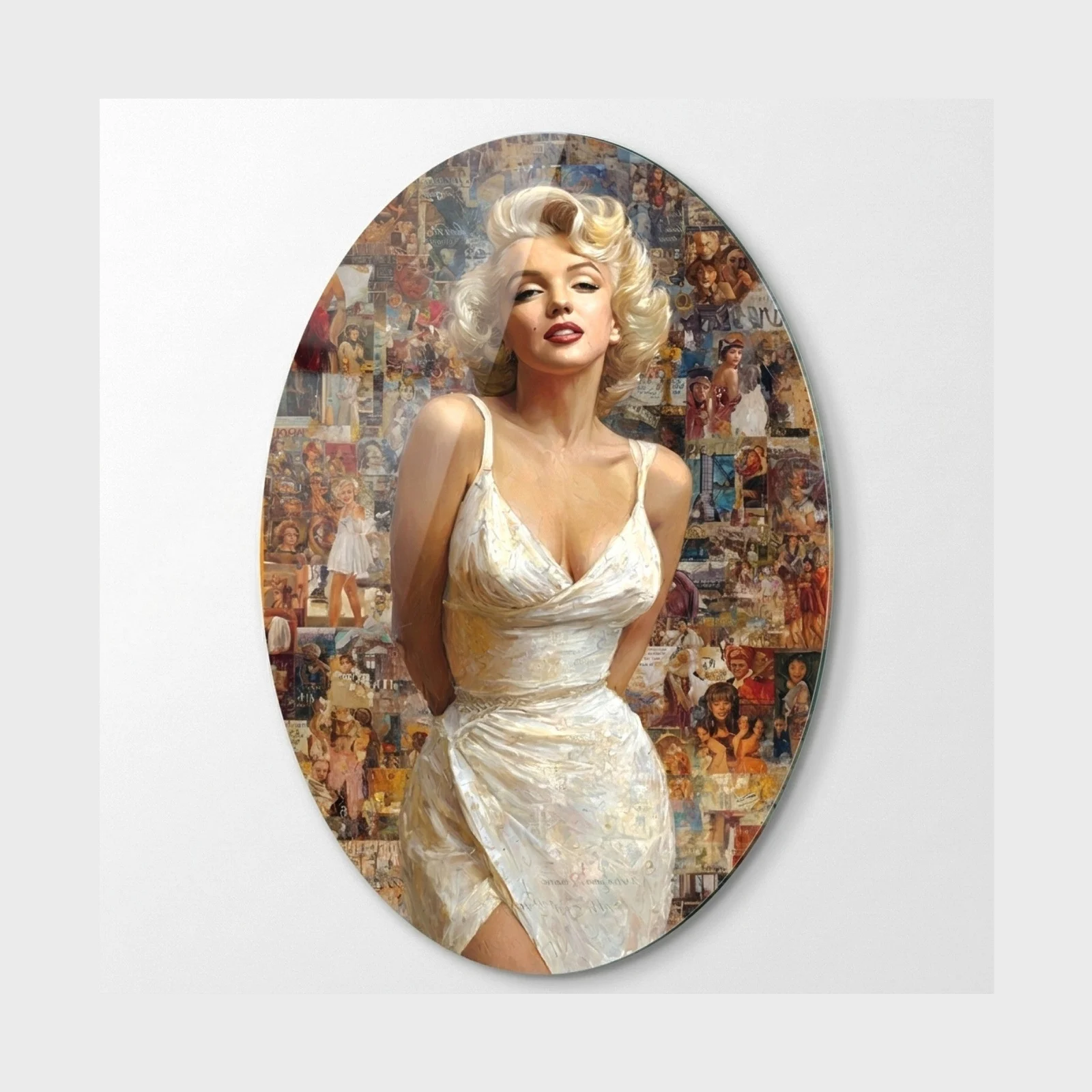 Vintage Hollywood Glamour Oval Glass Wall Art, front product view on a neutral background