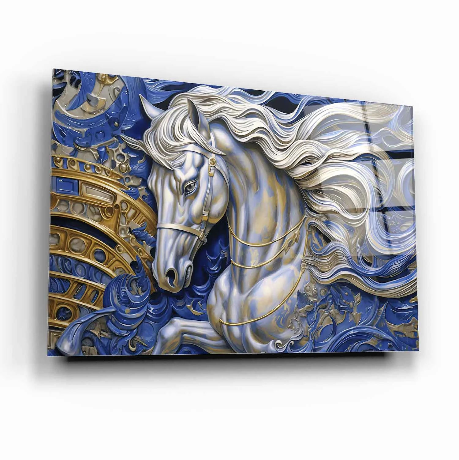 White Horse Tempered Glass Wall Art, primary product view, model GA3157