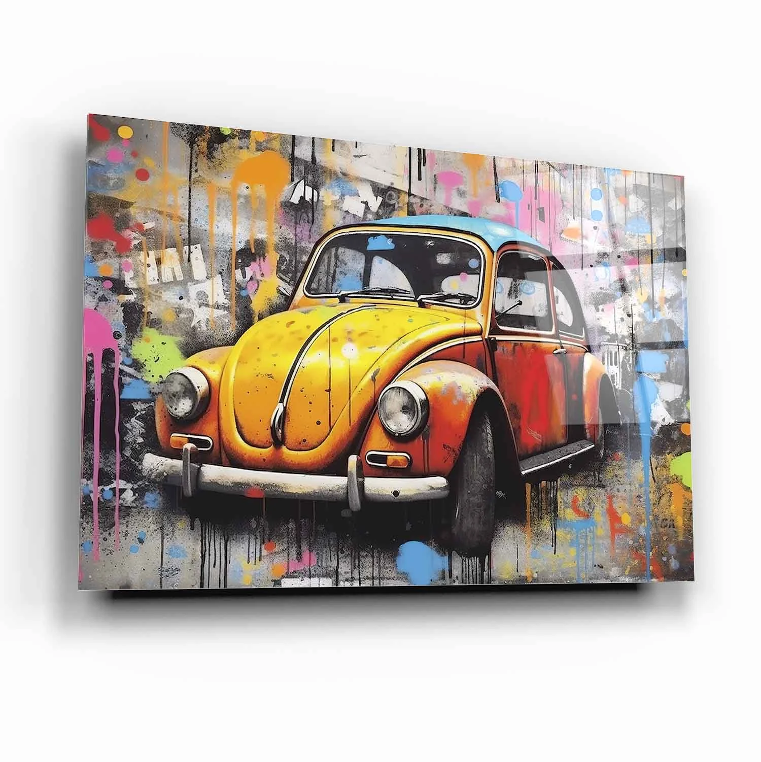 Multicolor Classic Car Tempered Glass Wall Art, primary product view, model GA3163