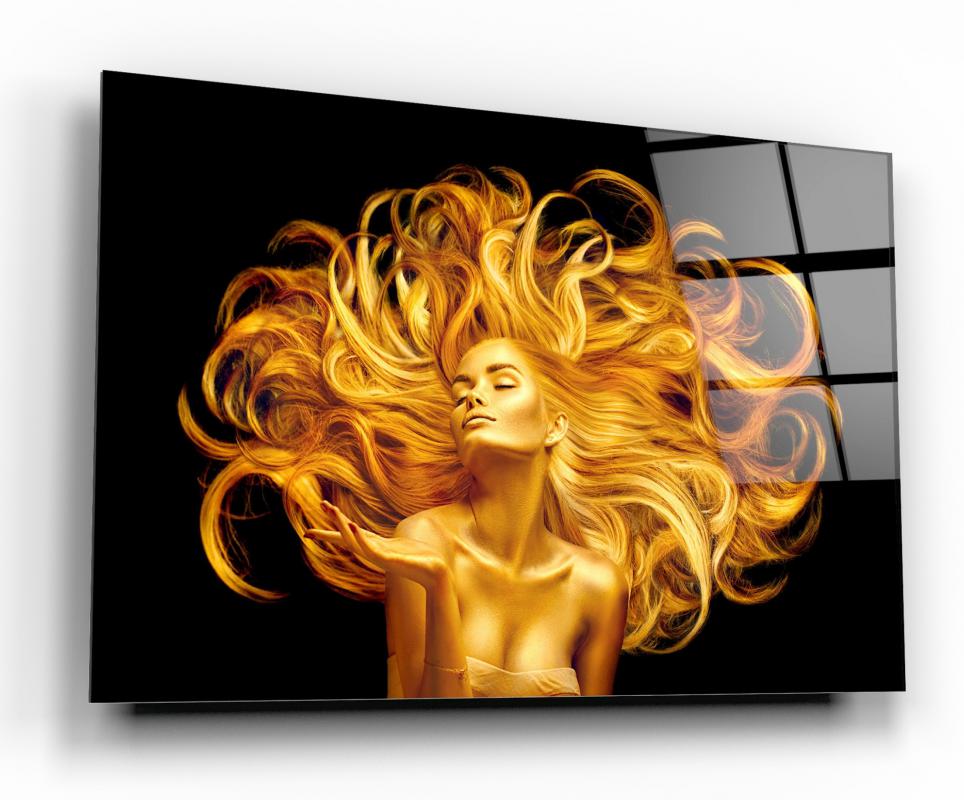 Gold Contemporary Decorative Art Tempered Glass Wall Art, primary product view, model GA1024