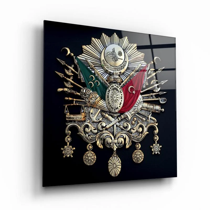Silver Ottoman Coat of Arms Square Glass Wall Art, front angled view