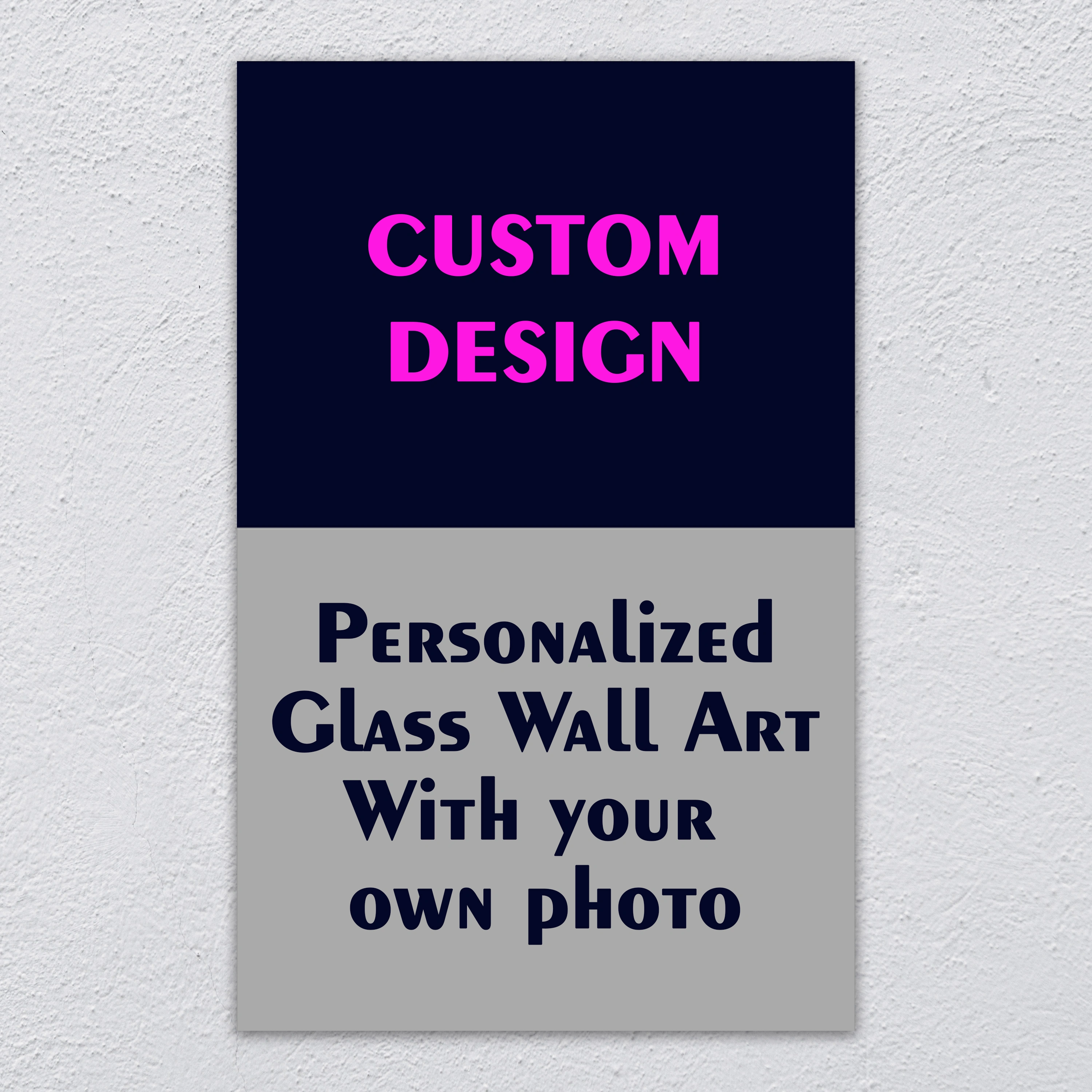 Personalized vertical glass wall art with your own photo: custom design preview on tempered glass