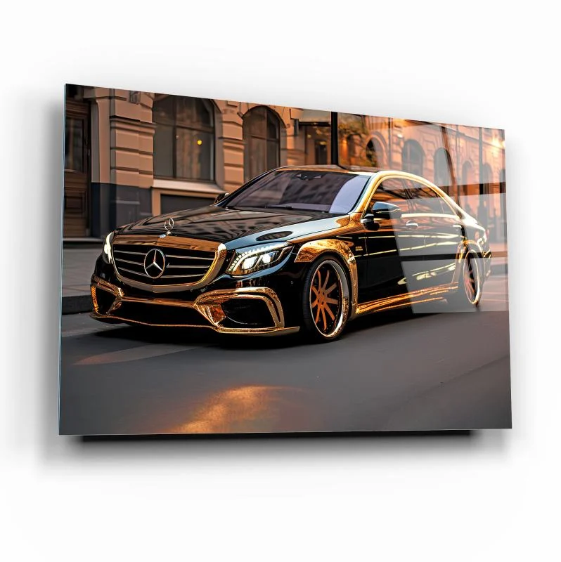 Warm Red Automotive Scene Tempered Glass Wall Art, primary product view, model GA3327