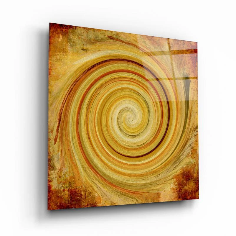 Amber Spiral Abstraction Square Glass Wall Art, front angled view