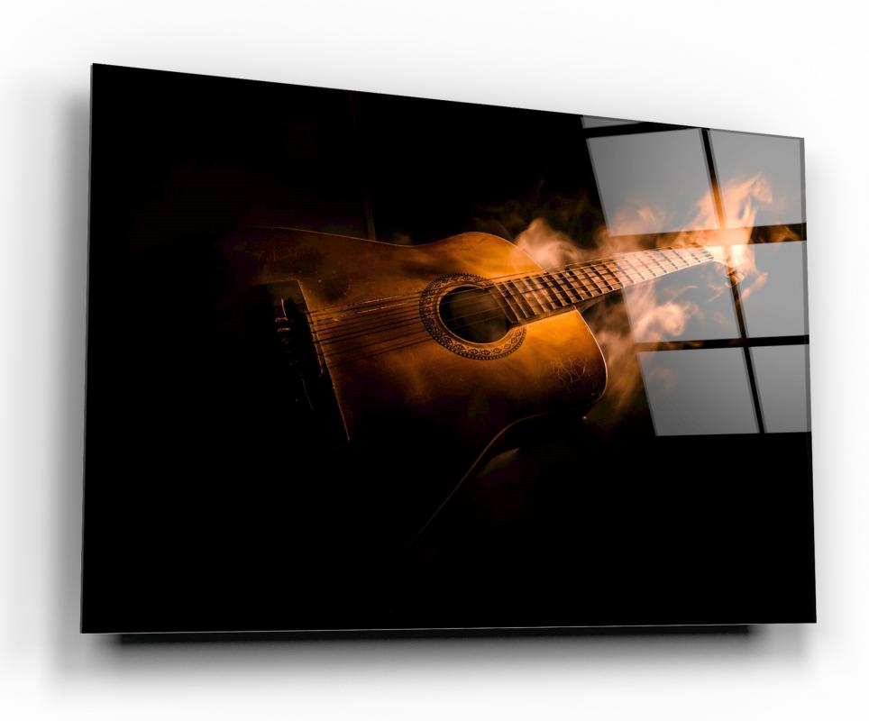 Warm Red Electric Guitar Tempered Glass Wall Art, primary product view, model GA1069
