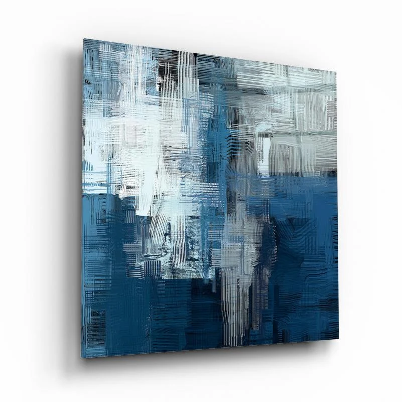 Blue Urban Brushstrokes Square Glass Wall Art, front angled view