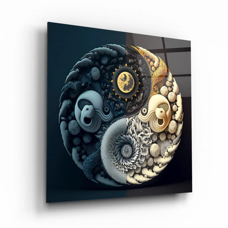 Ocean Moon Yin Yang Square Glass Wall Art, front angled view