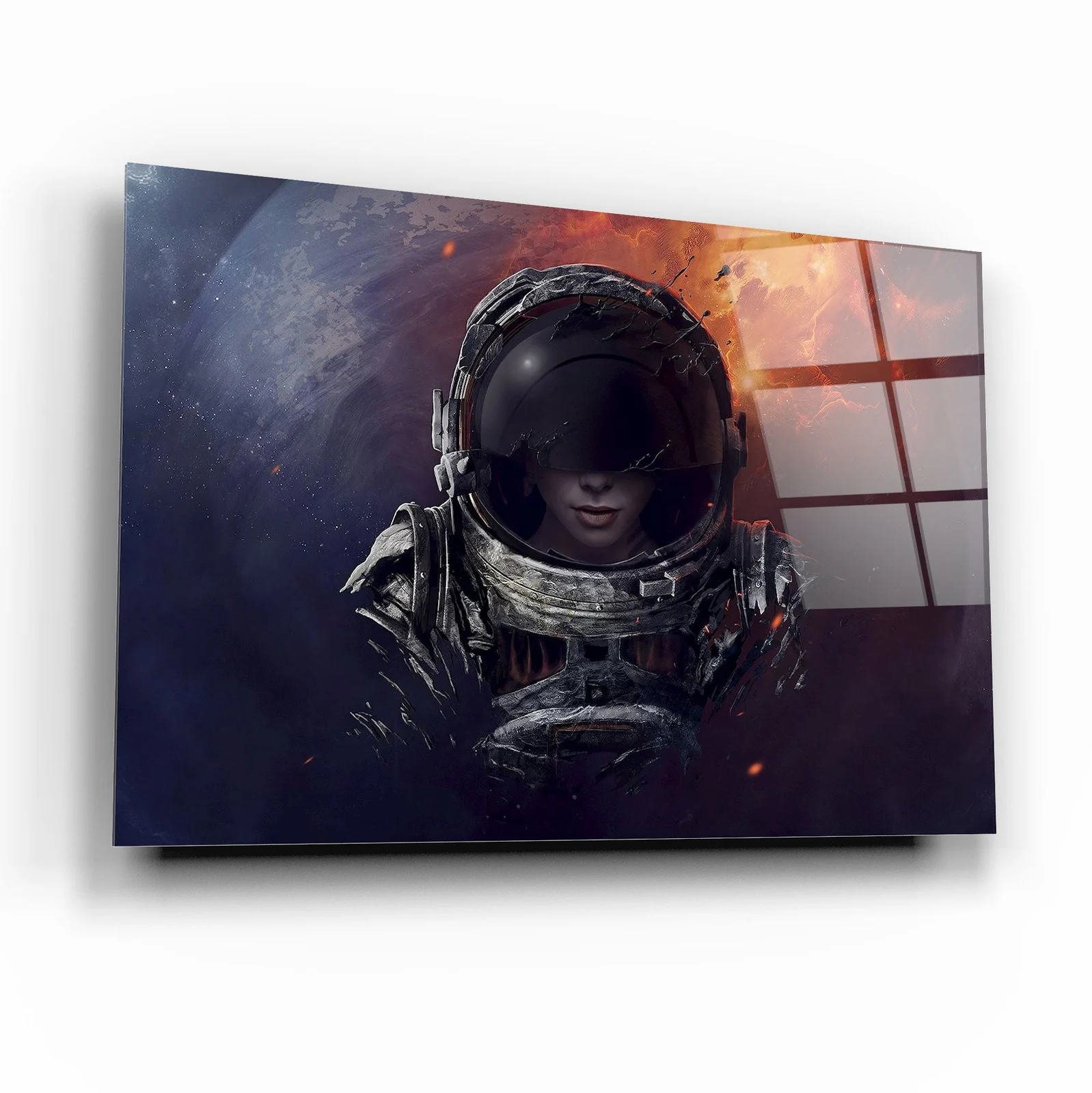 Monochrome Astronaut in Space Tempered Glass Wall Art, primary product view, model GA1966