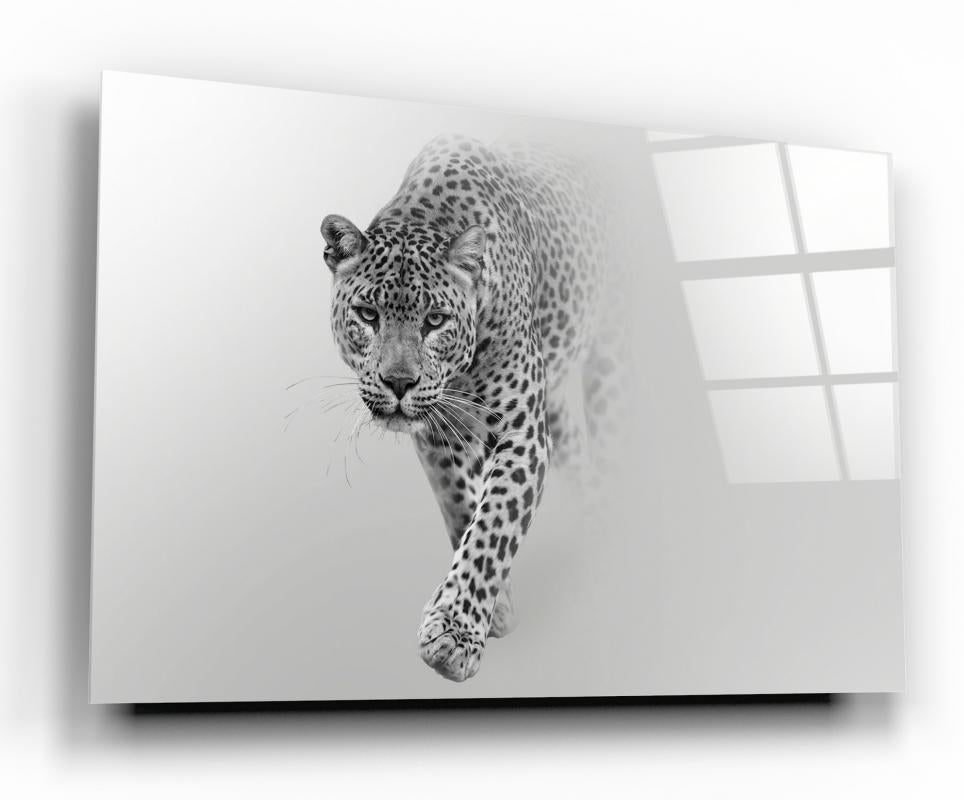 Monochrome Powerful Leopard Tempered Glass Wall Art, primary product view, model GA1071