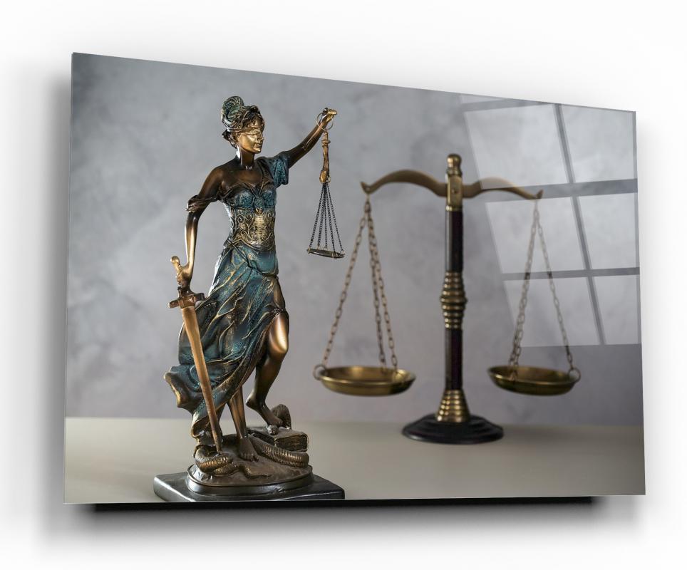 Monochrome Lady Justice Tempered Glass Wall Art, primary product view, model GC1048