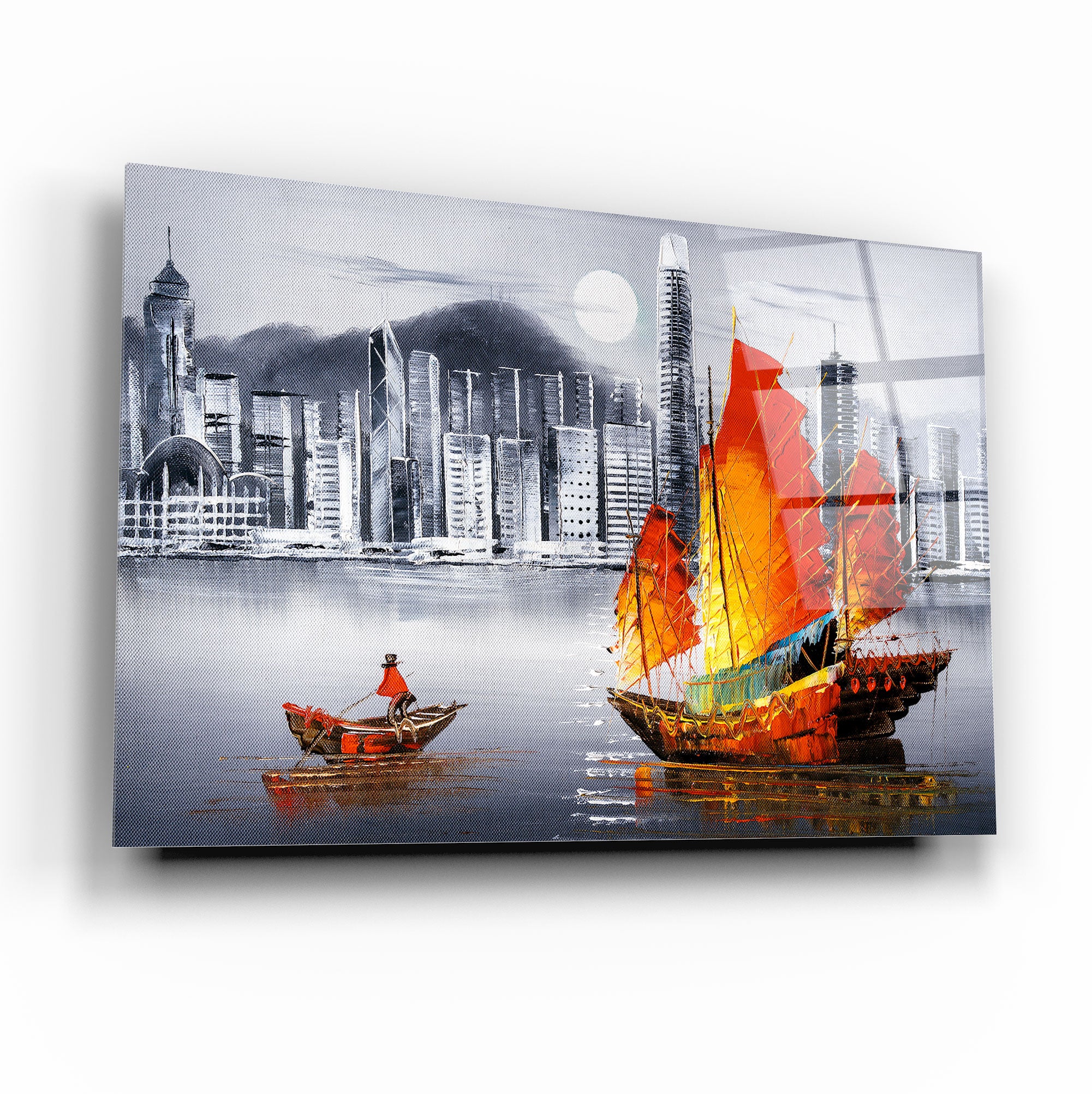 Monochrome Atmospheric Cityscape Tempered Glass Wall Art, primary product view, model GA1700