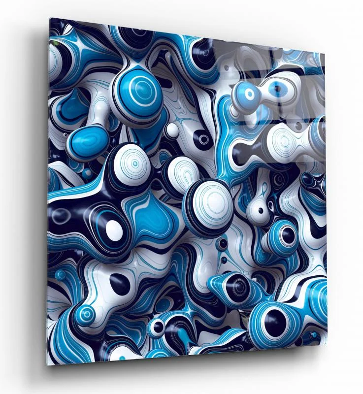 Blue Marble Swirls Square Glass Wall Art, front angled view